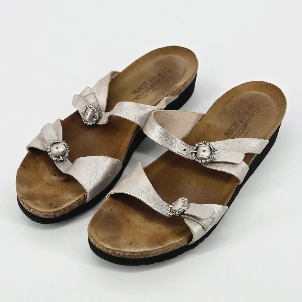 Naot Kate Radiant Gold Leather Rhinestone Sandal EU 41 US 10 Comfort Slides VGUC